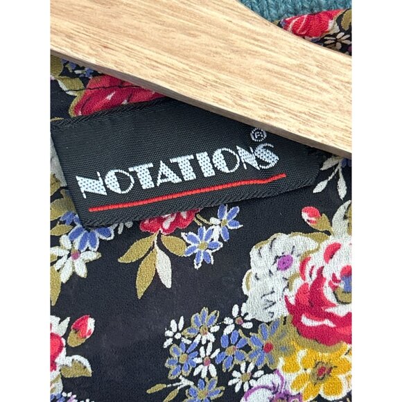 Vintage Notations Floral Ruffle Neck Blouse Black Cottagecore Romantic Boho 90s - Picture 5 of 6
